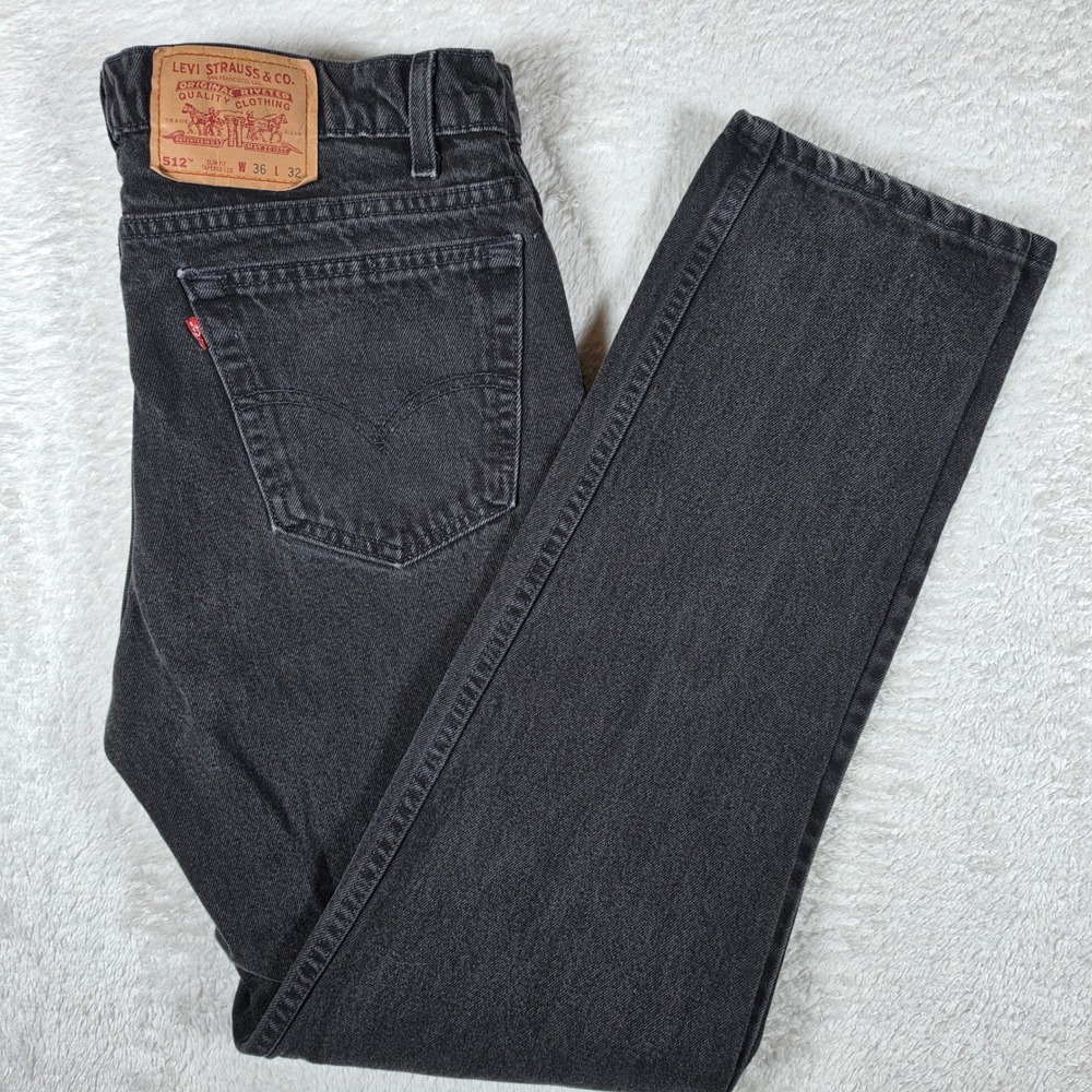 Vintage 90's Levi 512 Slim Tapered Men 36/32 Black Denim Classic 5-Pocket Jeans